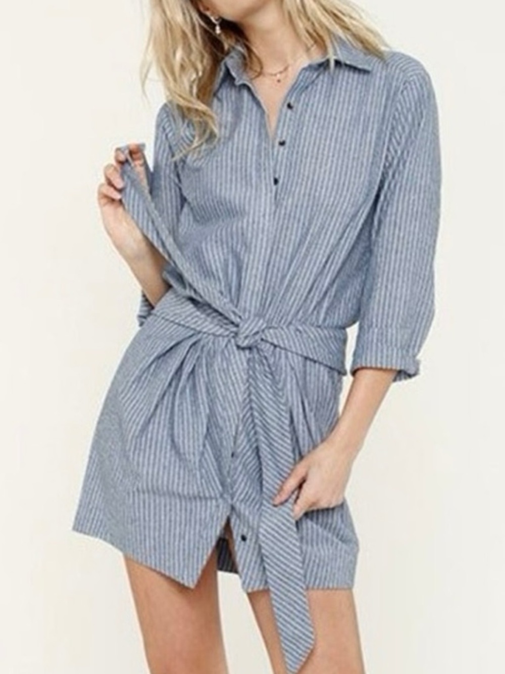 Heartloom Kasey Striped Tie Waist Mini Shirt Dress